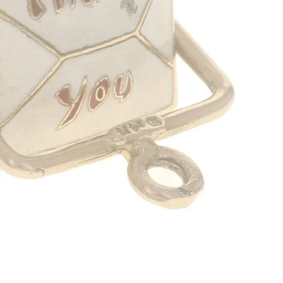 Yellow Gold Chinese Food Takeout Box Charm - 14k White & Red Enamel Moves